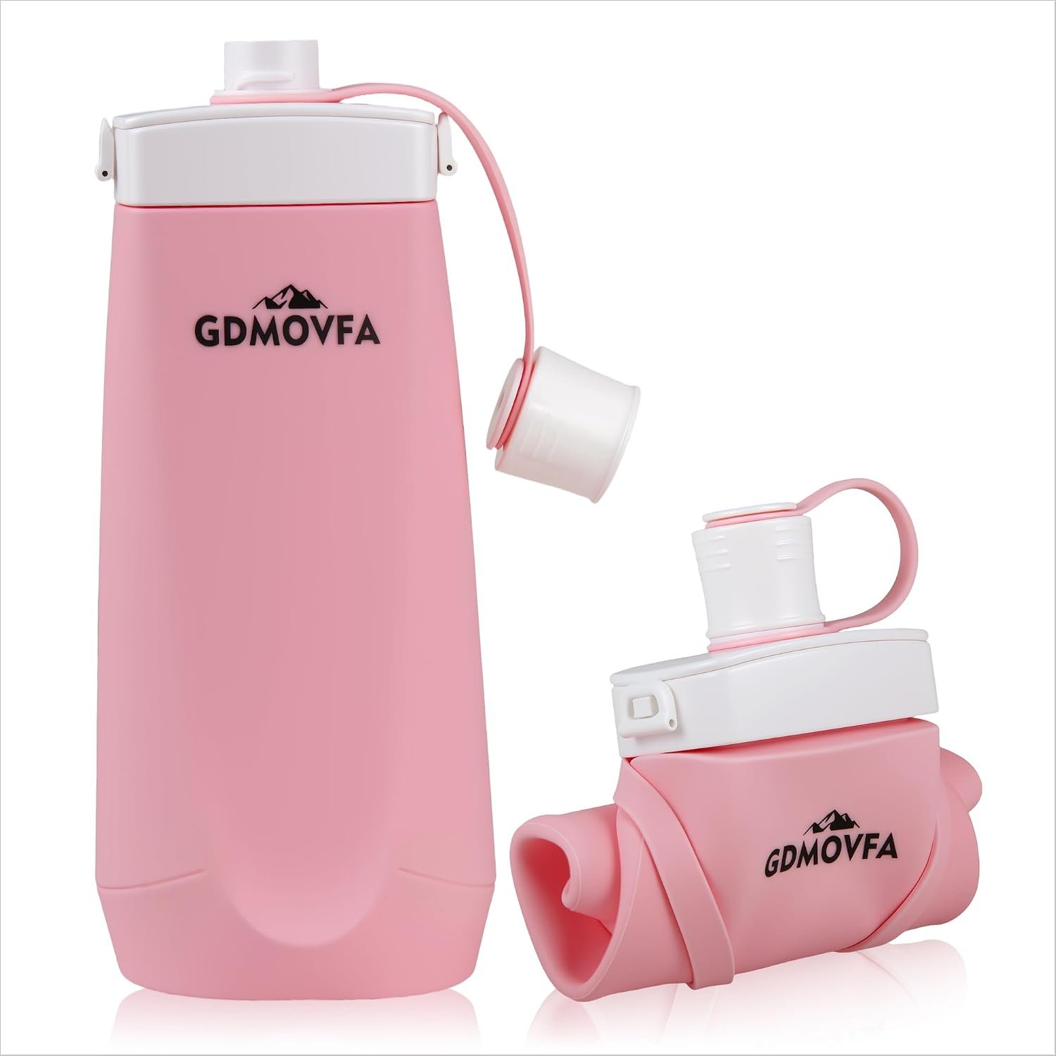 Collapsible Water Bottles,20oz Reusable Silicone Foldable Water Bottle,Portable Leak-proof Collapsible Water Bottle for Traveling Camping Hiking Cycling Yoga Sports Outdoor (Pink)
