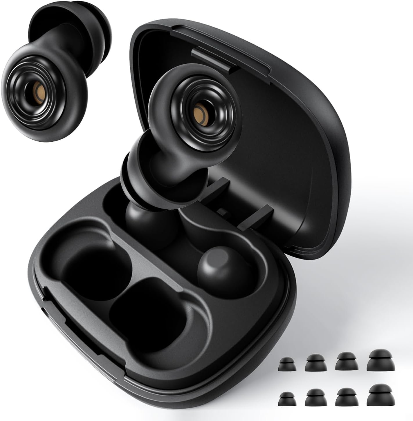 Ear Plugs for Sleeping 45dB Reusable Noise Cancelling Ear Plugs with 8 Eartips and Travel Case for Concerts, Snoring, Travel, Study Sleeping earplugs(Black)