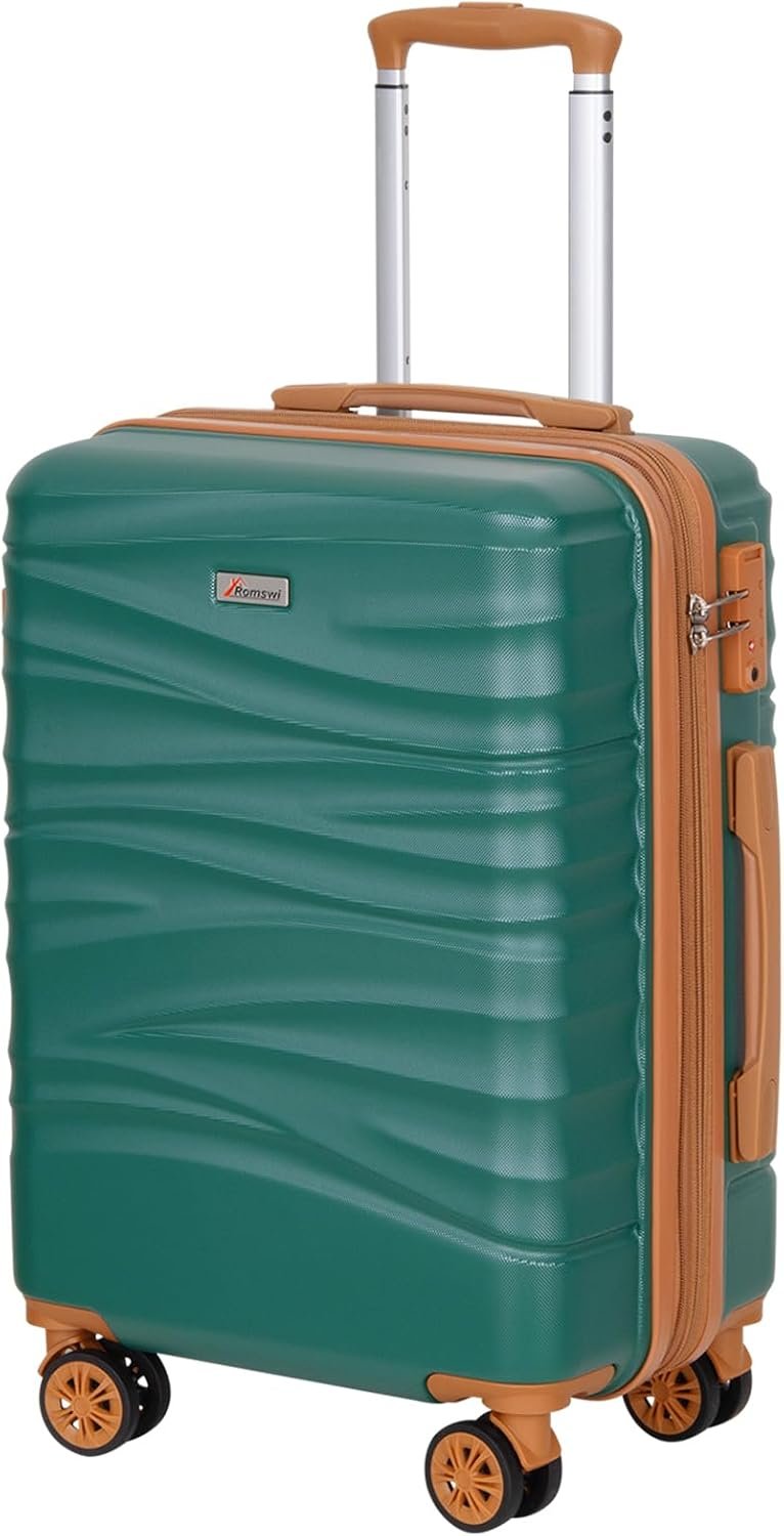 Romswi Expandable 22x14x9 Airline Approved 21″ Carry On Luggage,Hardshell Suitcase with Double Spinner Wheels for 20% More Space, Lightweight Hardside Luggage, Scratch-Resistant & YKK Zipper, Green