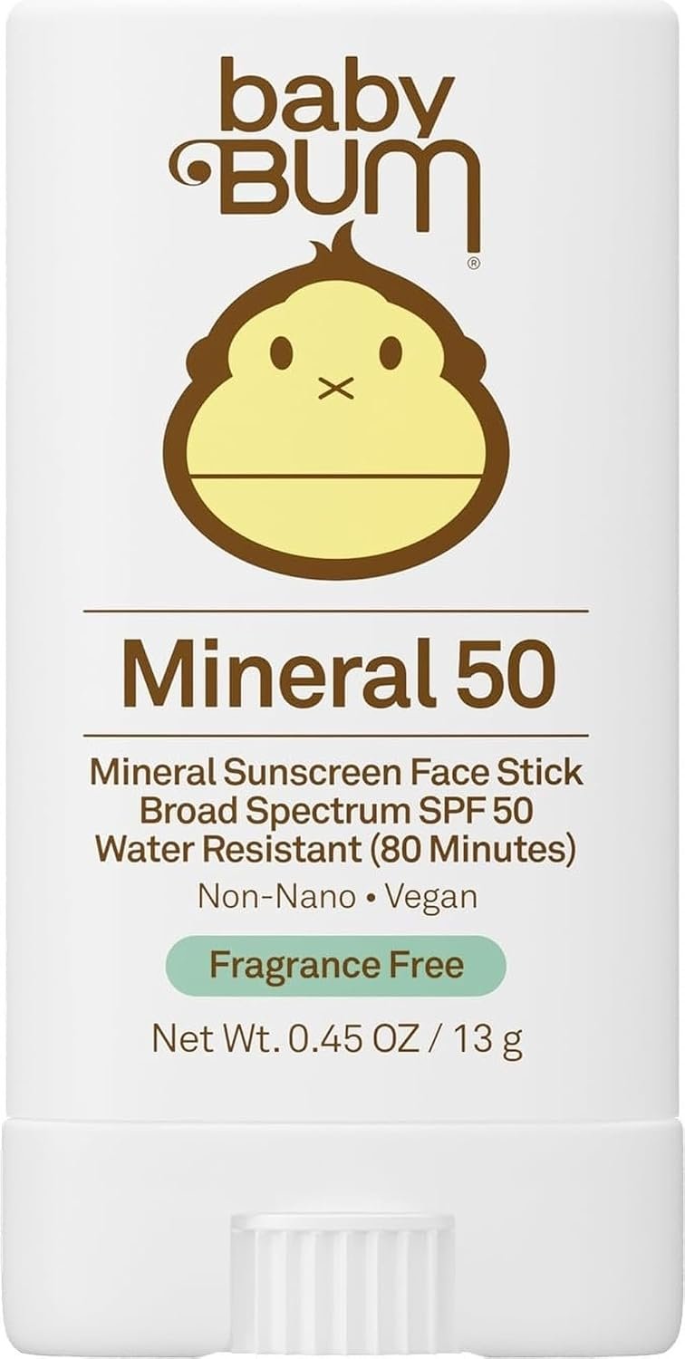 Sun Bum Baby Bum Mineral SPF 50 Sunscreen Stick – Hawaii 104 Act Compliant (Without Octinoxate & Oxybenzone) – UVA/UVB Face and Body Protection – Unscented for Sensitive Skin – Travel Size – 0.45 Oz