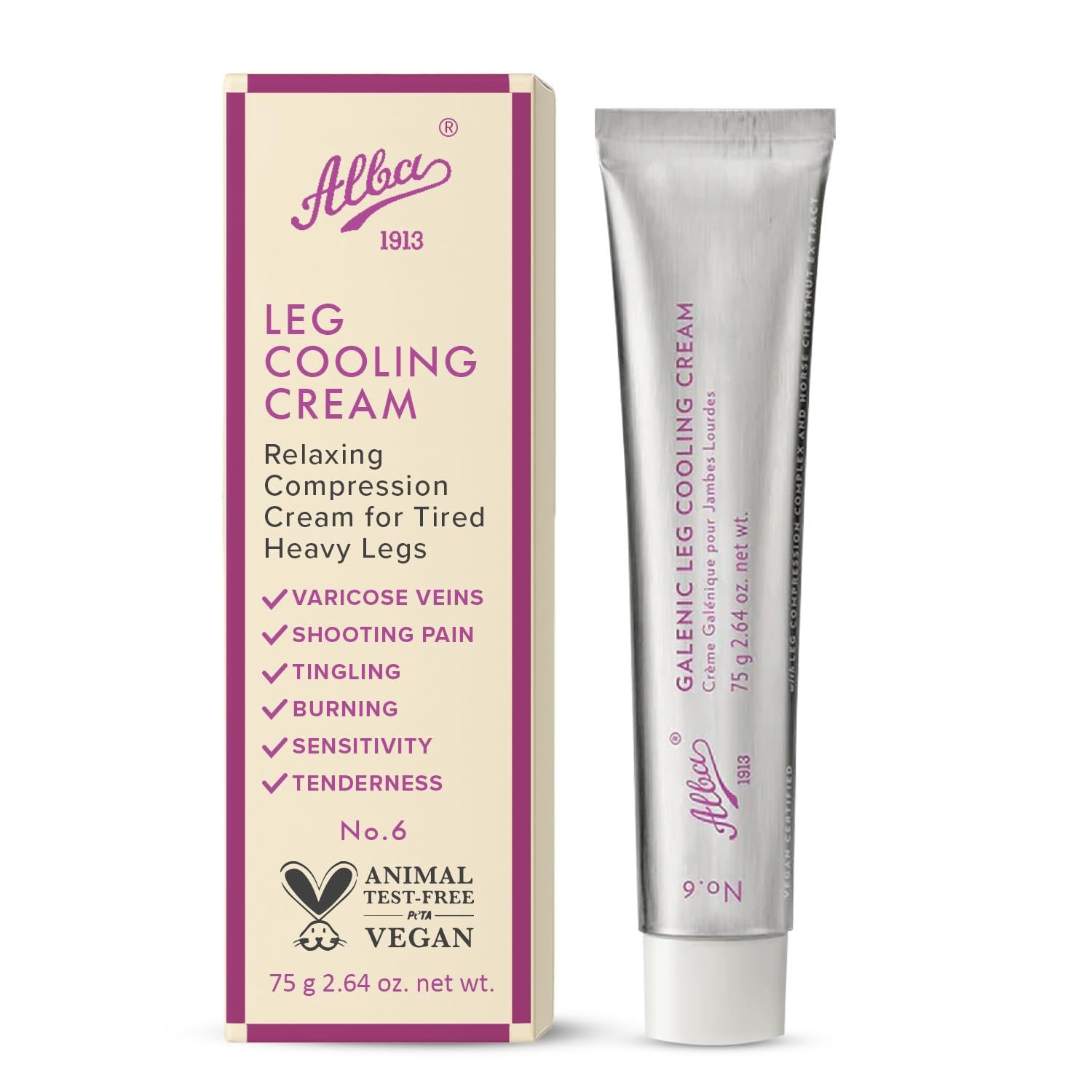 Alba Alba1913 Vegan Leg Cooling Cream – Cooling Relief for Tired, Heavy Legs, Reduces Fatigue & Heaviness, Stimulates Circulation, Deep Moisturizing & Softening, Refreshing Formula, Easy to Use – 75g