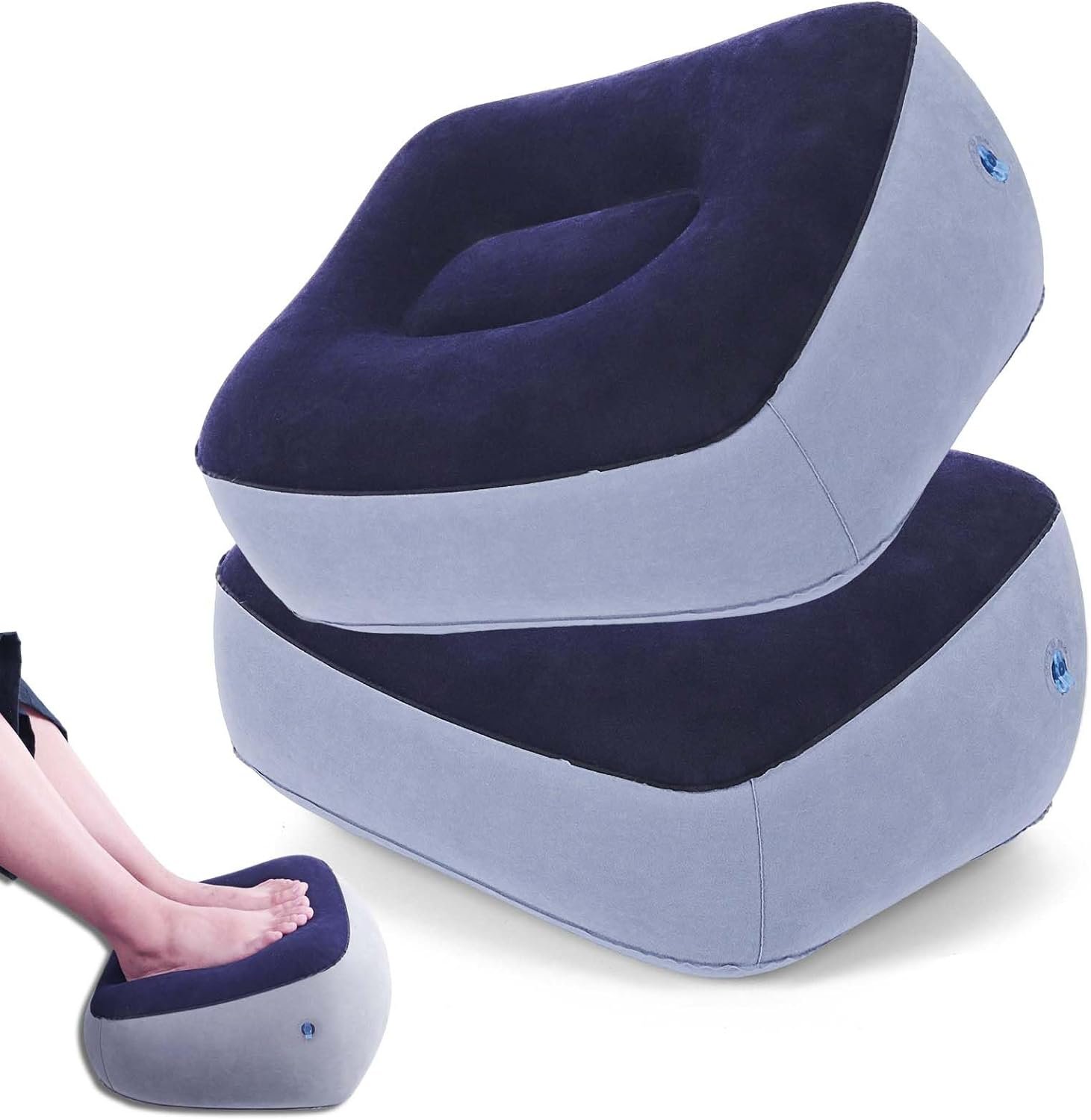 Inflatable Foot Rest for Travel – Adjustable Height Leg Pillow for Airplane & Car, Portable Foot Stool for Kids & Adults （Multicolor） 2-Count