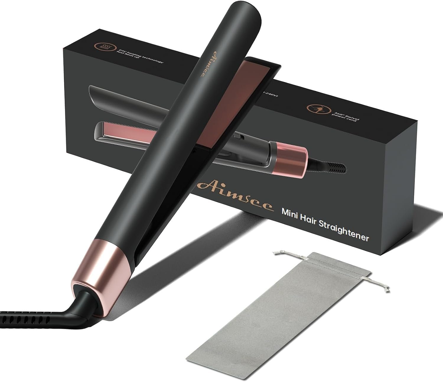 Mini Hair Straightener Flat Iron 0.8 Inch, Small Travel Dual Voltage Black