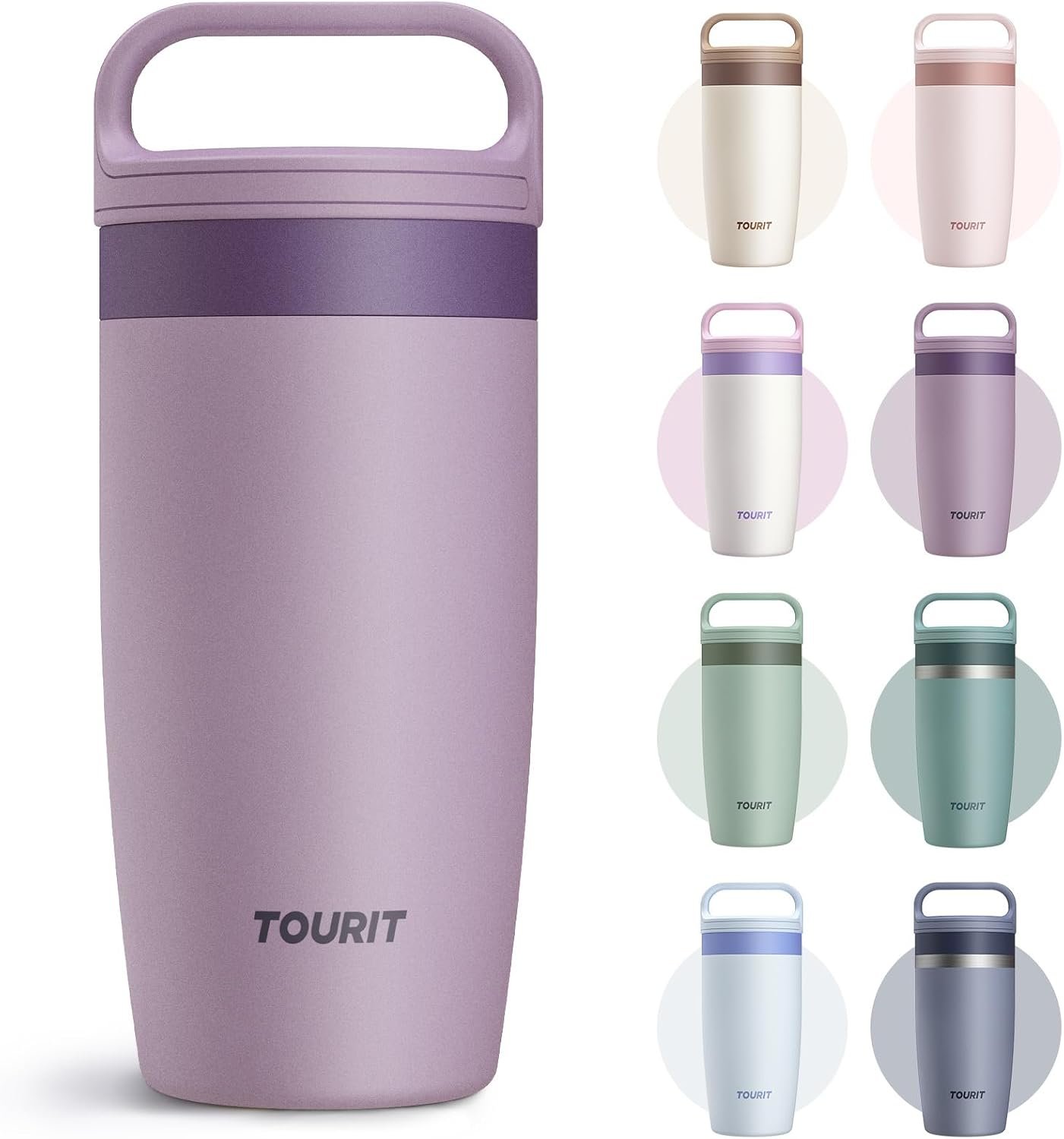 TOURIT Travel Coffee Mug 16 oz,Leakproof 2-Part Lid Tumbler,Smoky Purple