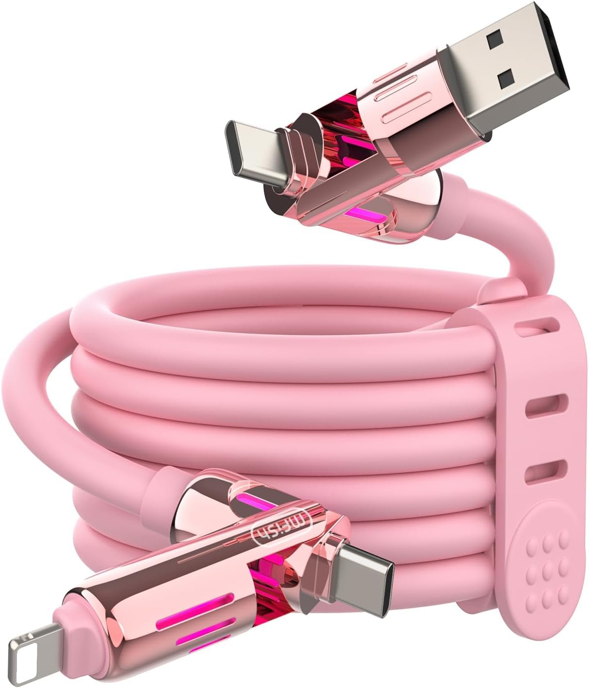MFish 240W 4-in-1 Fast Charging Cable, Pink, 6.6FT