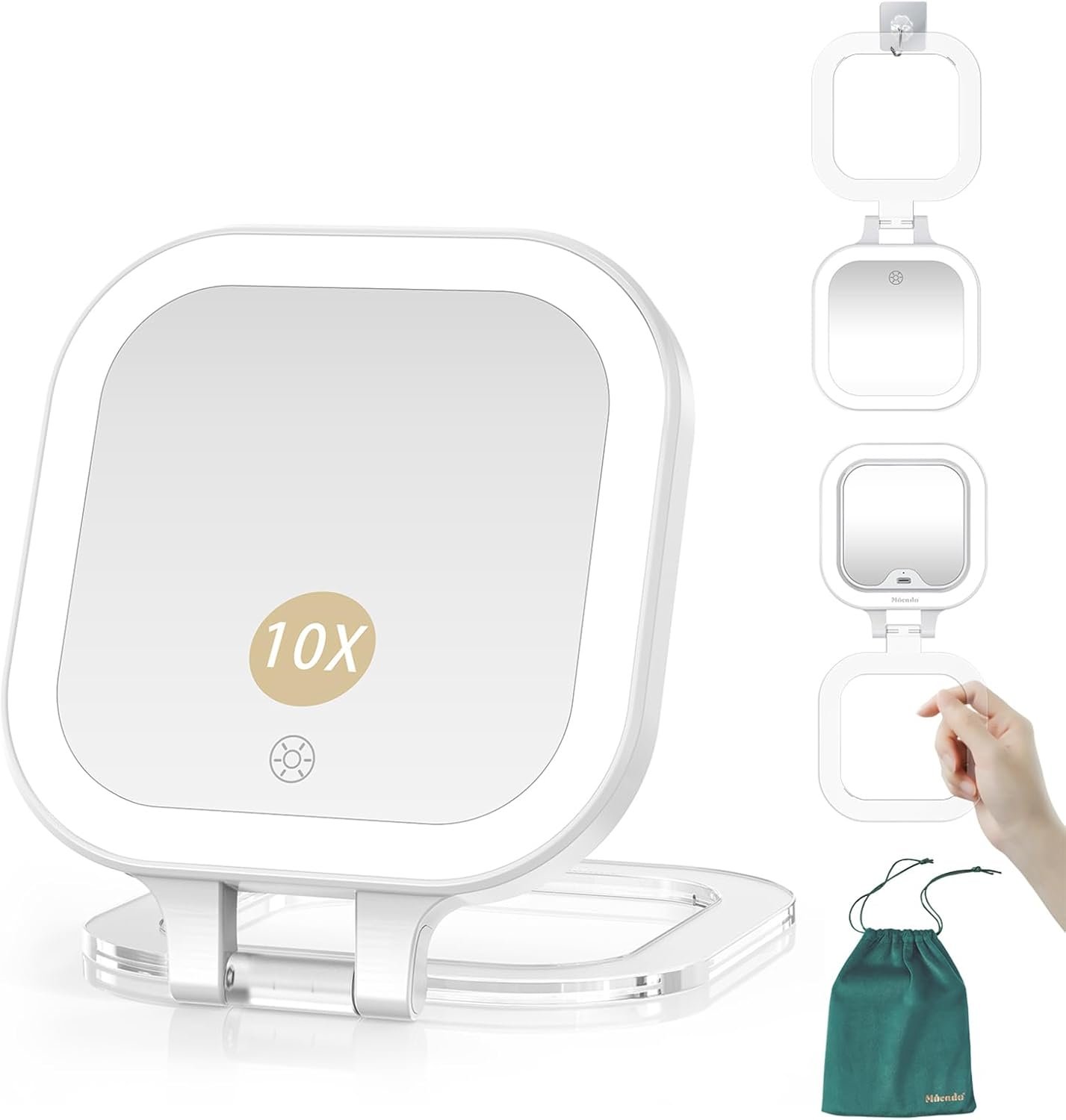 Mocado Compact Travel Makeup Mirror, 1X/10X Magnifying Mirror with Light