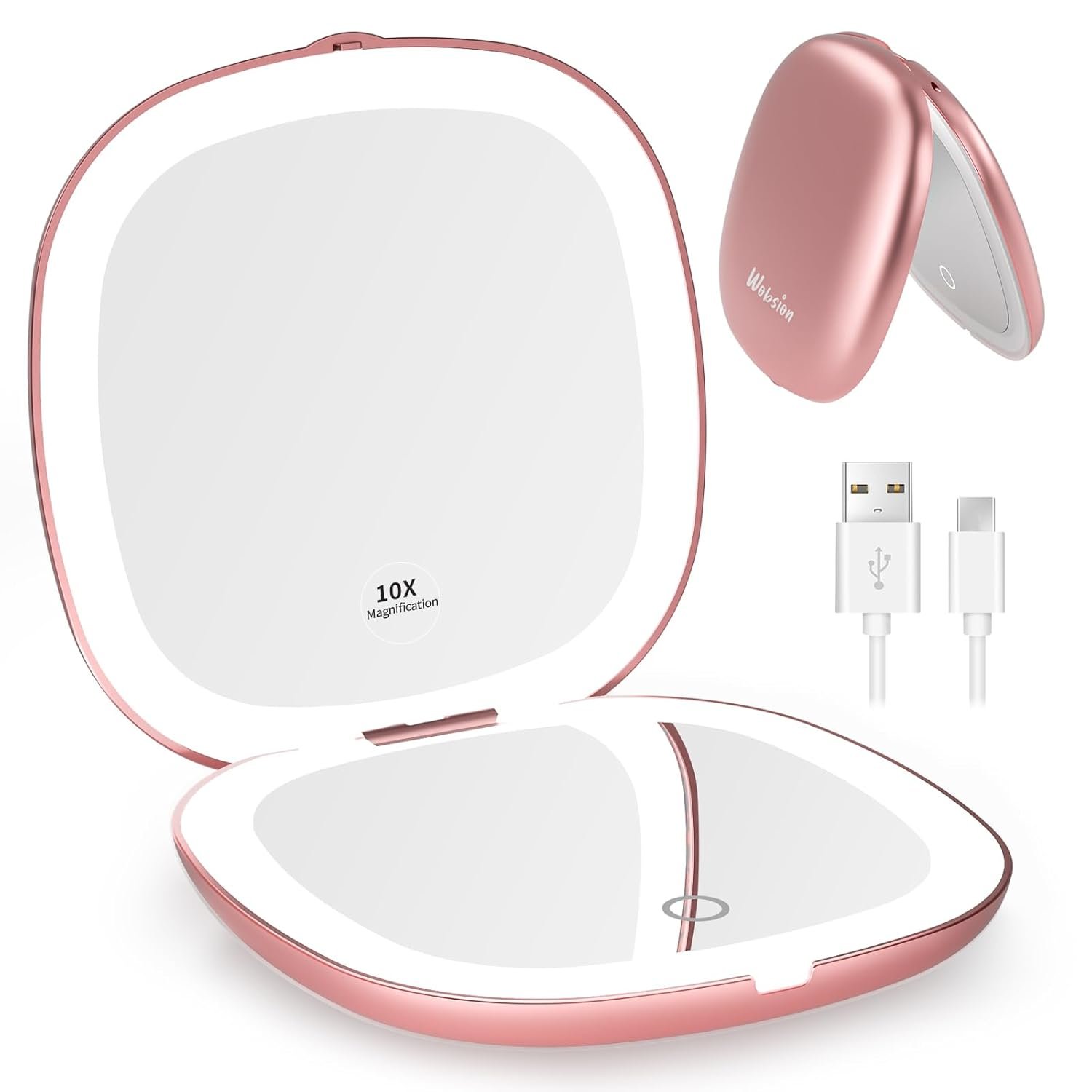 WOBSION 1x/10x Rechargeable Lighted Travel Makeup Mirror