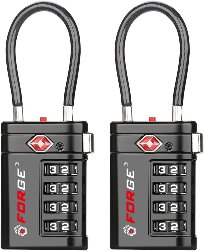 Forge Open Alert TSA Approved Luggage Locks, TSA Travel Locks, Zinc Alloy Body. Black 2 Locks.