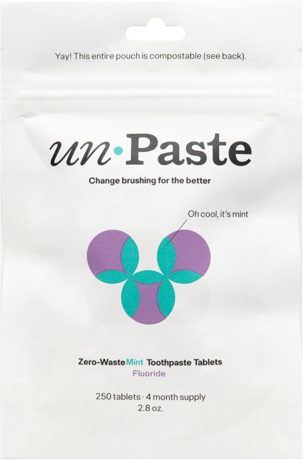 Unpaste Fluoride Toothpaste Tablets, Mint, 250ct