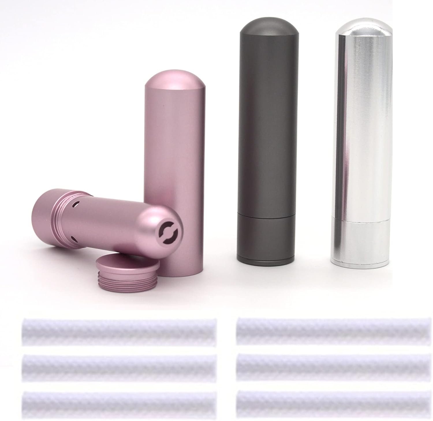 3 Essential Oil Aromatherapy Inhalers with Cotton Wicks – Multi-Color – Empty Reusable Nasal Inhaler Tubes Made of Medical-Grade Aluminum – Travel Friendly Personal Diffusers for Stress Anxiety Relief
