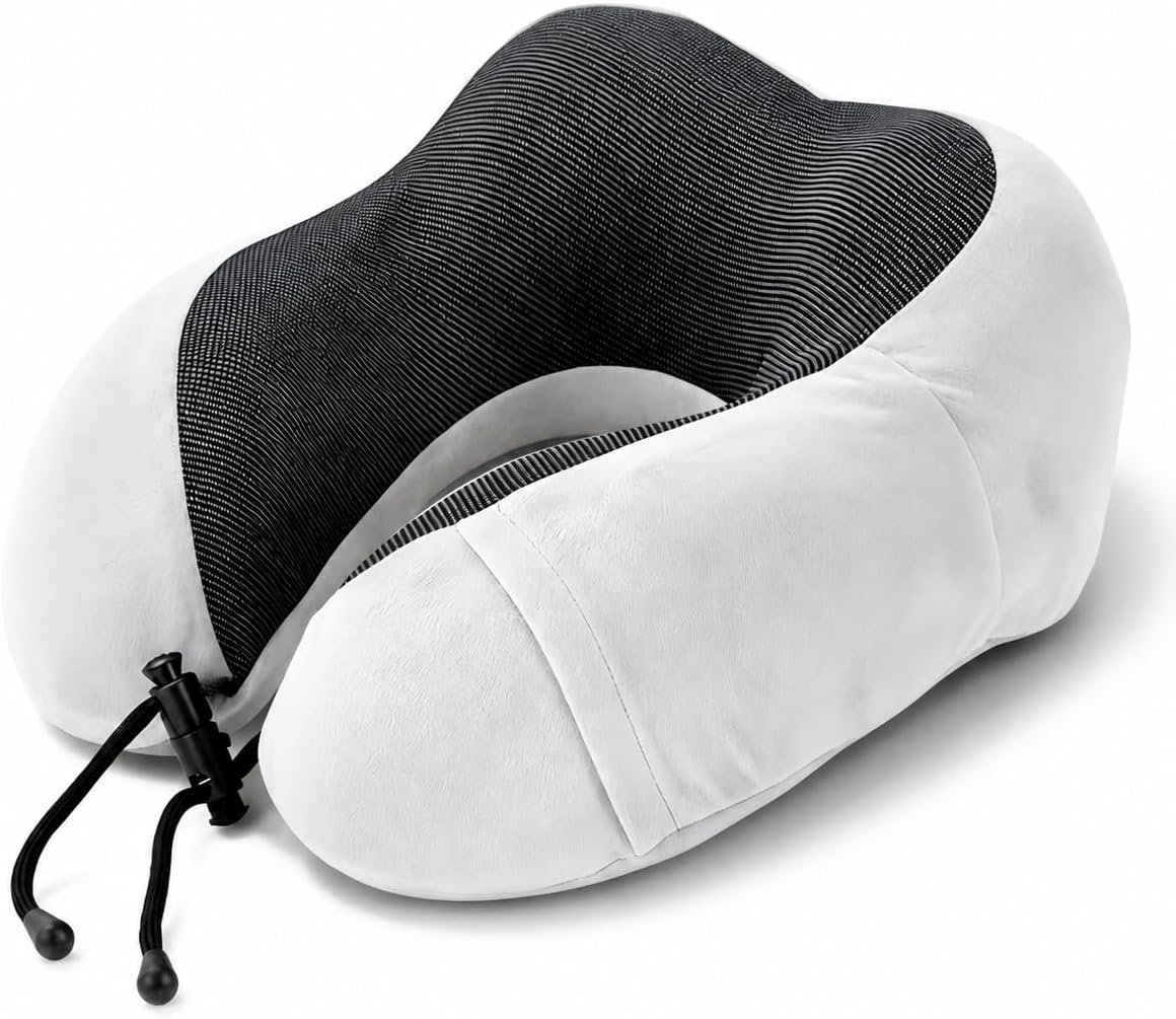 Purroch Travel Neck Pillow, Memory Foam Ergonomic U-Shape Neck Pillow with Chin Support, Head & Neck Support Travel Pillow for Plane, Car & Train, Gray