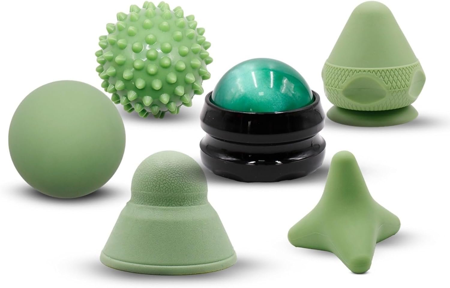 Physical Therapy Pain Relief Massage Ball Set for Trigger Point Release – Myofascial Release Tool & Deep Tissue Massage Set of 6 Pieces – Lacrosse, Spiky, Hand Roller & Mountable Self Massage Ball