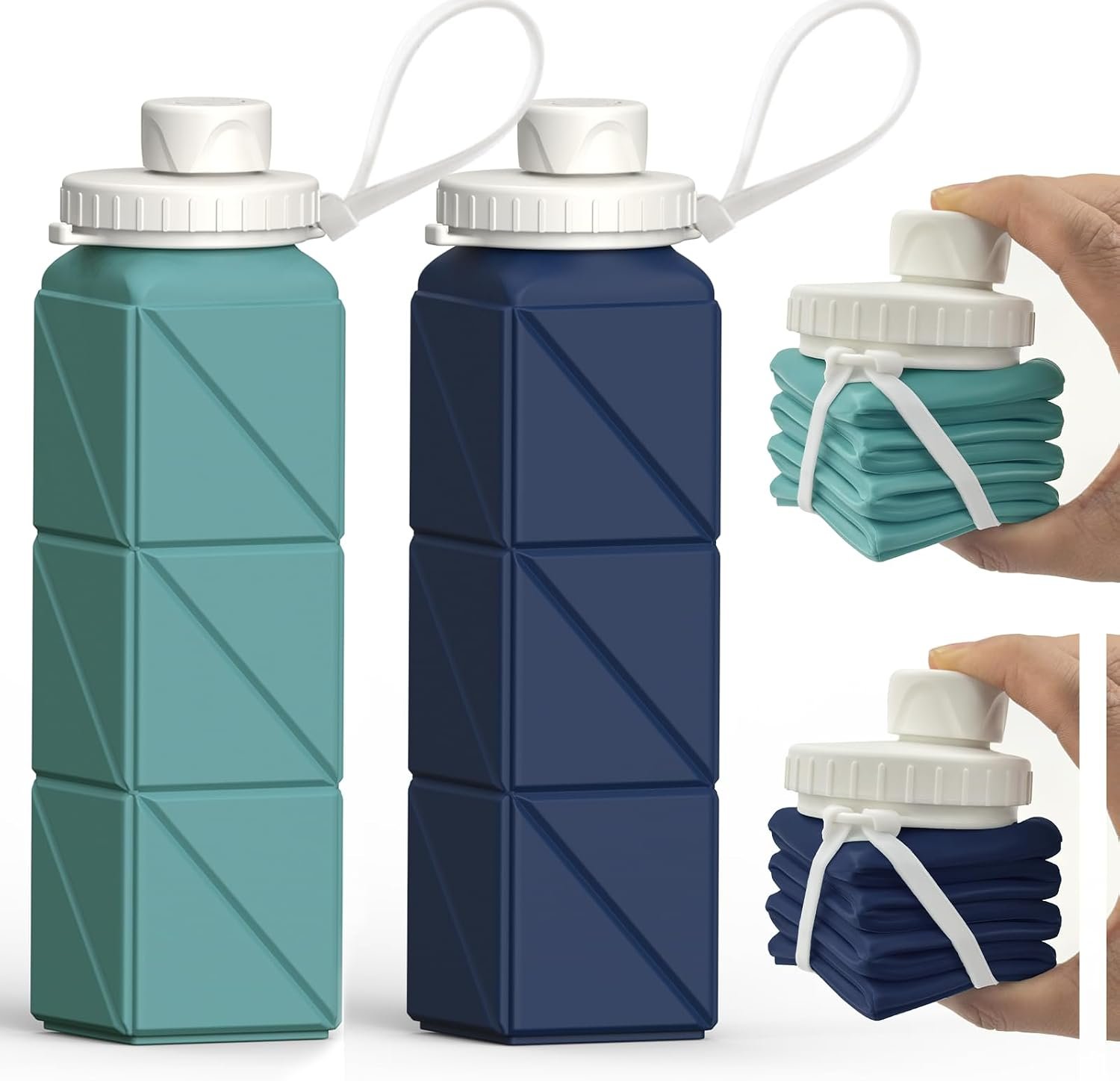 Collapsible Water Bottles 2 Pack, 21oz/610mL, Silicone Travel Water Bottle