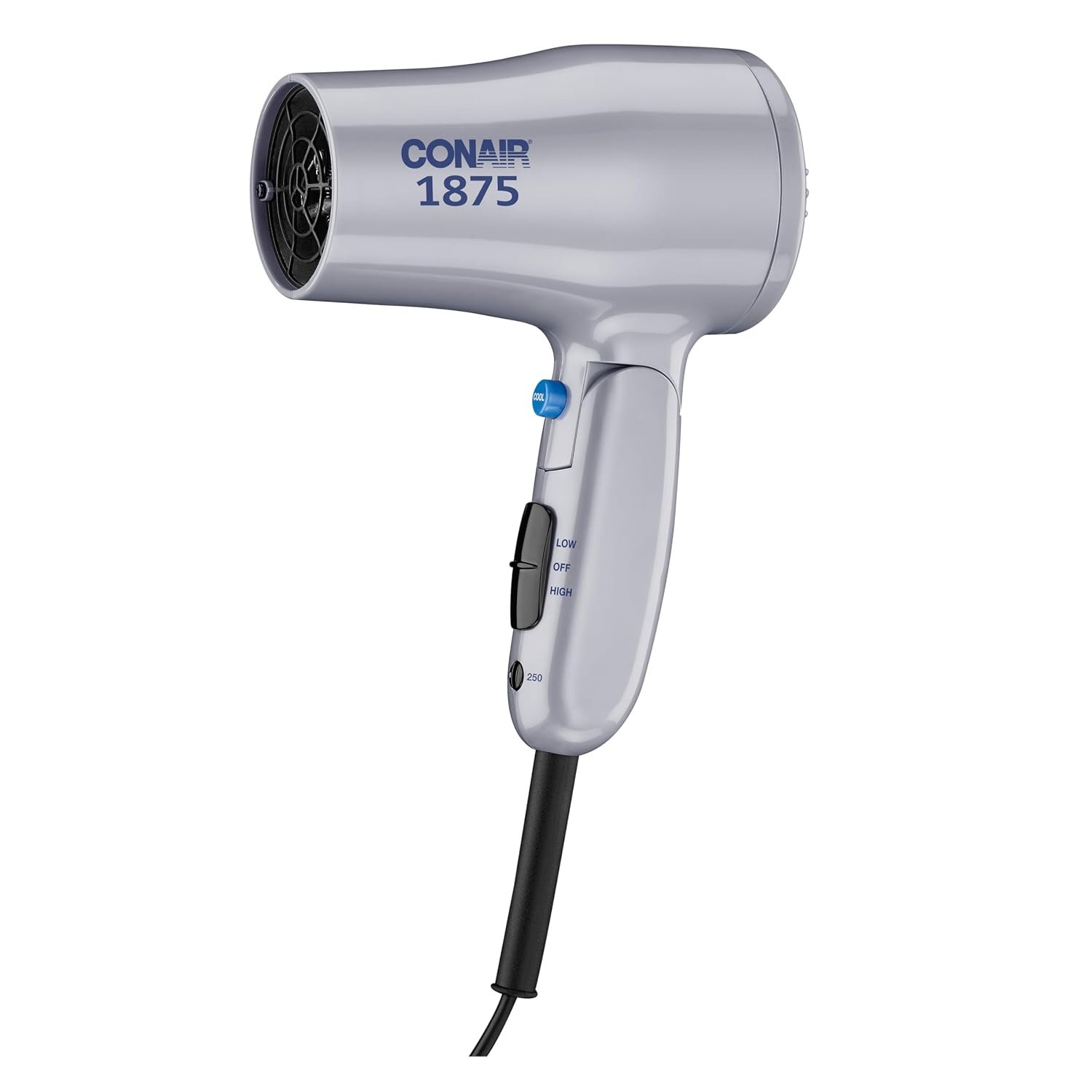 Conair Compact Hair Dryer, Travel Blow Dryer Folding Hair Dryers for Women, 1875W Travel Hair Dryer, Lightweight Hairdryer, Dual Voltage Hair Dryer for World Travel, 2 Heat/2 Speed, Cool Shot, Grey