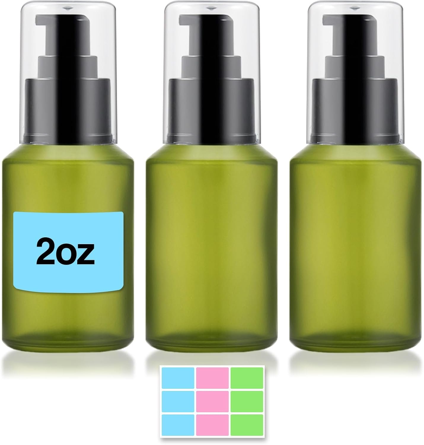 3PCS 60ML/2OZ Empty Green Frosted Glass Bottles with Pump Small