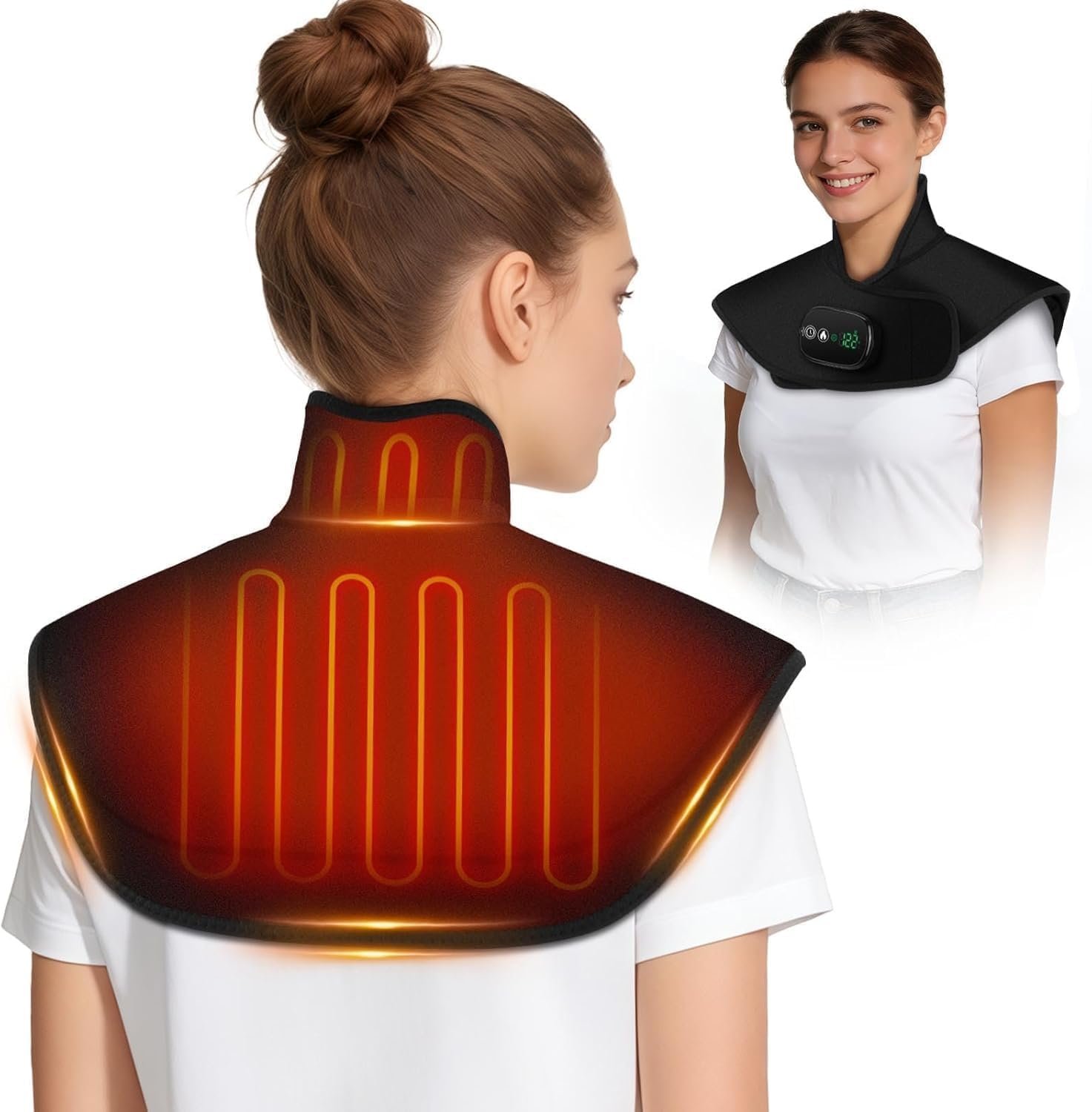 Cordless Neck and Shoulder Heating Pad, Weighted Heating Pad for Neck Shoulders and Back, Rechargeable Heat Wrap with 4 Temperature Settings 5 Timers, 4000mAh Battery Touchscreen