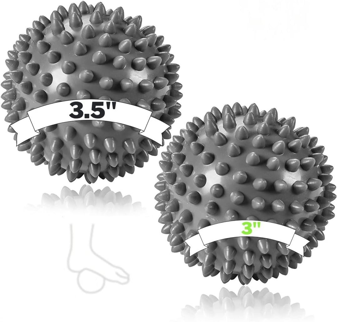 Plantar Fasciitis Foot Massage Ball for Pain Relief – Firm & Spikey Set of 2 – Spiky Reflexology, Neck, Trigger Point Therapy, Myofascial Pain Massage On Sore Muscles – Manual Massager for Back, Feet