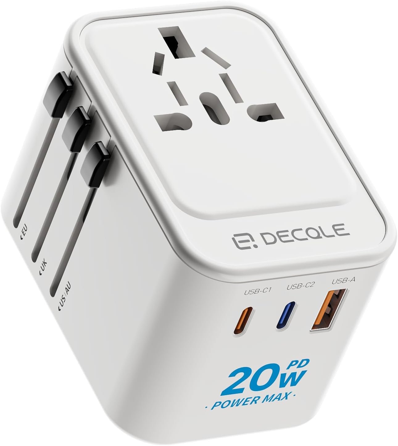 Universal Travel Adapter, 2 USB-C ＆ 1 USB-A, Cover 200+ Countries