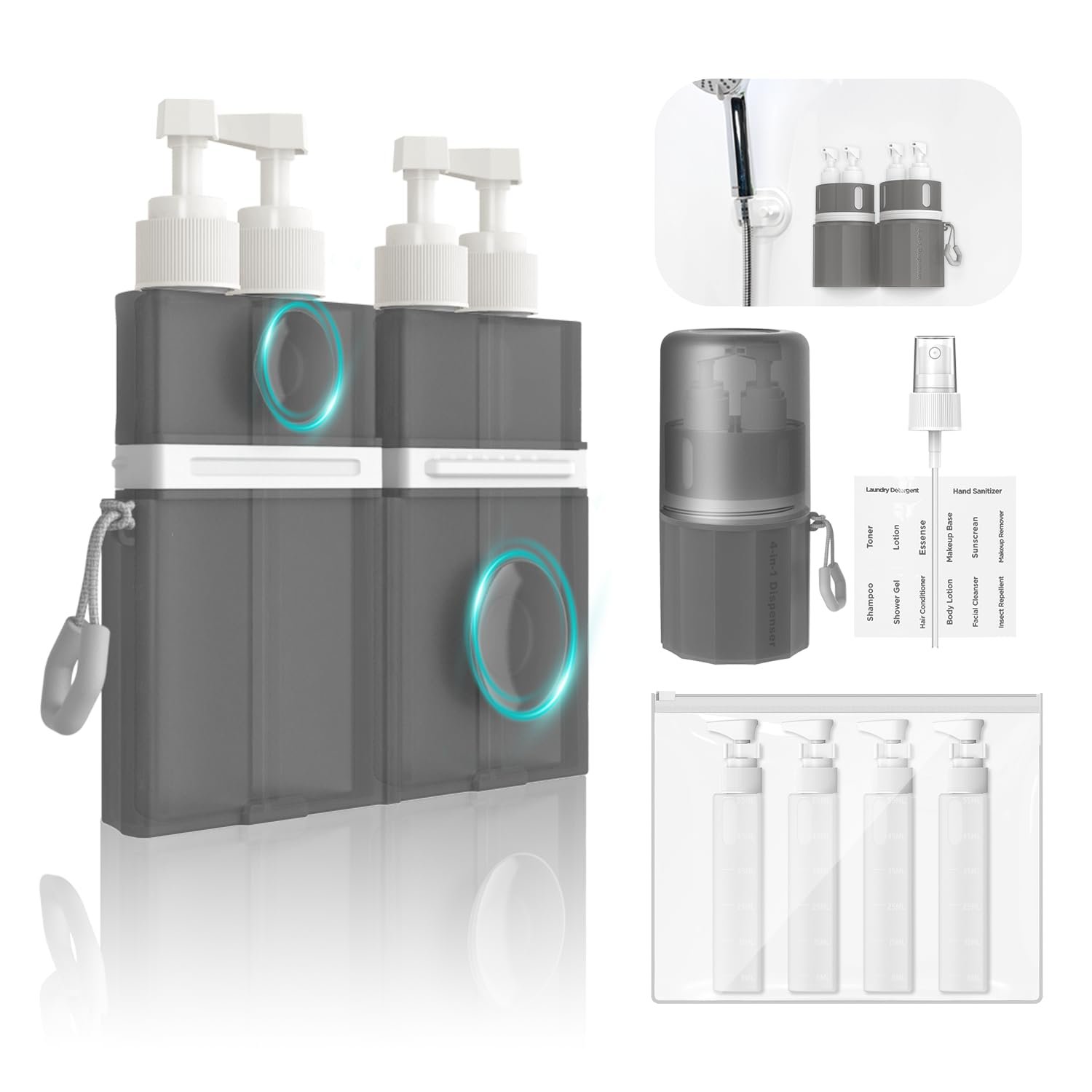 YOTIME 4in1 Travel Dispenser Bottle, TSA Approved Travel Size Containers