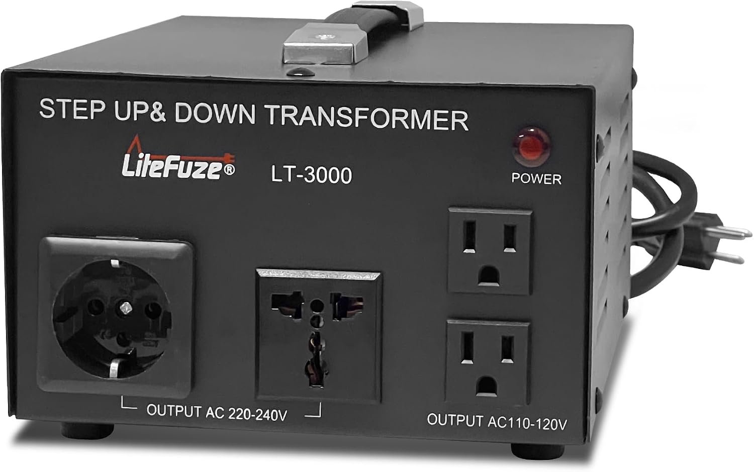 LiteFuze LT Series 3000 Watt Voltage Converter Transformer Step Up/Down – 110v to 220v / 220v to 110v Power Converter – Fully Grounded Cord – Universal Socket, CE Certified