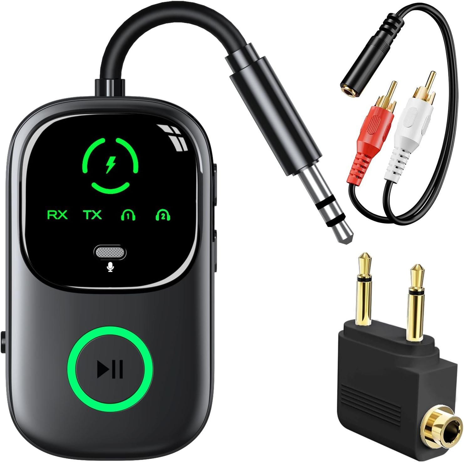 LED Display 2 in 1 Bluetooth 6.0 Transmitter Receiver 3.5mm AUX Jack RCA Wireless Audio Adapter Dongle for Airpods Headphones TV Airplane Flight Car Speaker Home Stereo, Dual Pairing & Handsfree Call