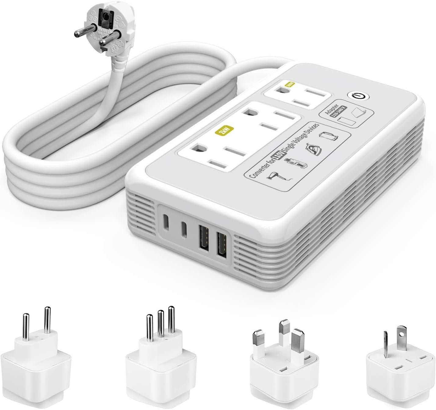 2000W 220V to 110V Converter for Hair Dryers, Type C G I L Adapter(Gray)