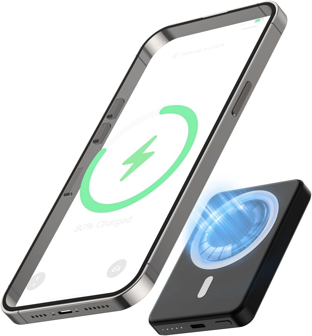 5000mAh Magnetic Portable Charger, Ultra Slim Magnetic Power Bank with USB-C Cable Compatible with iPhone 17/16/15/14/13/12 Series