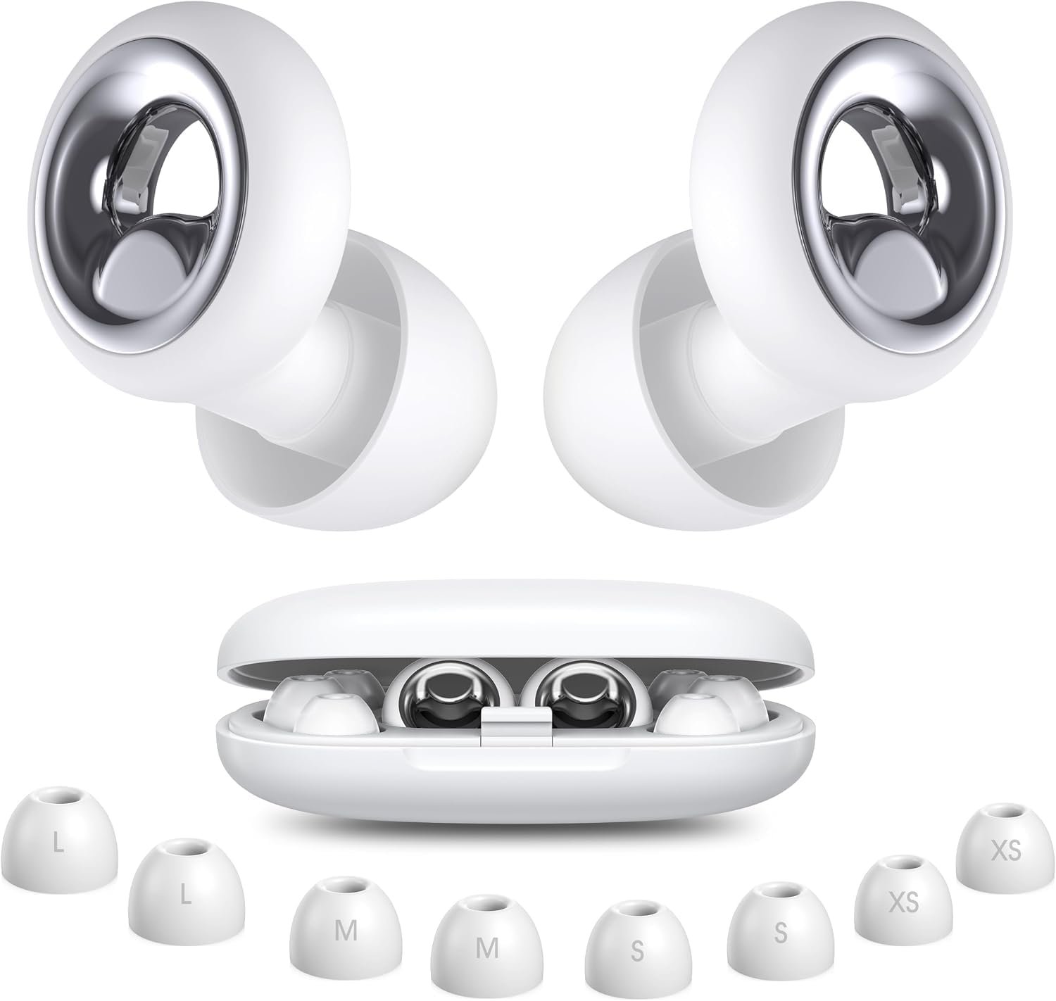 Noise Cancelling Ear Plugs for Sleeping, Reusable Silicone Ear Plugs for Noise Reduction, Soft Hearing Protection with 8 Ear Tips for Concerts, Work, and Travel(Ivory)