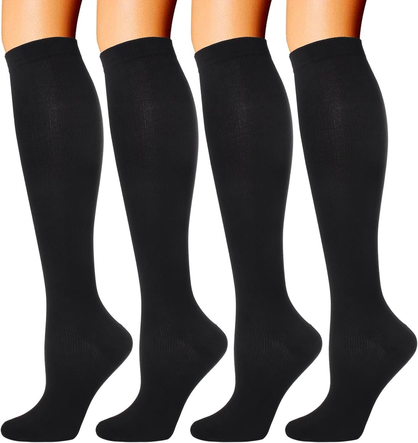 4 Pairs Compression Socks for Women Men 20-30 mmHg Knee High Support Socks