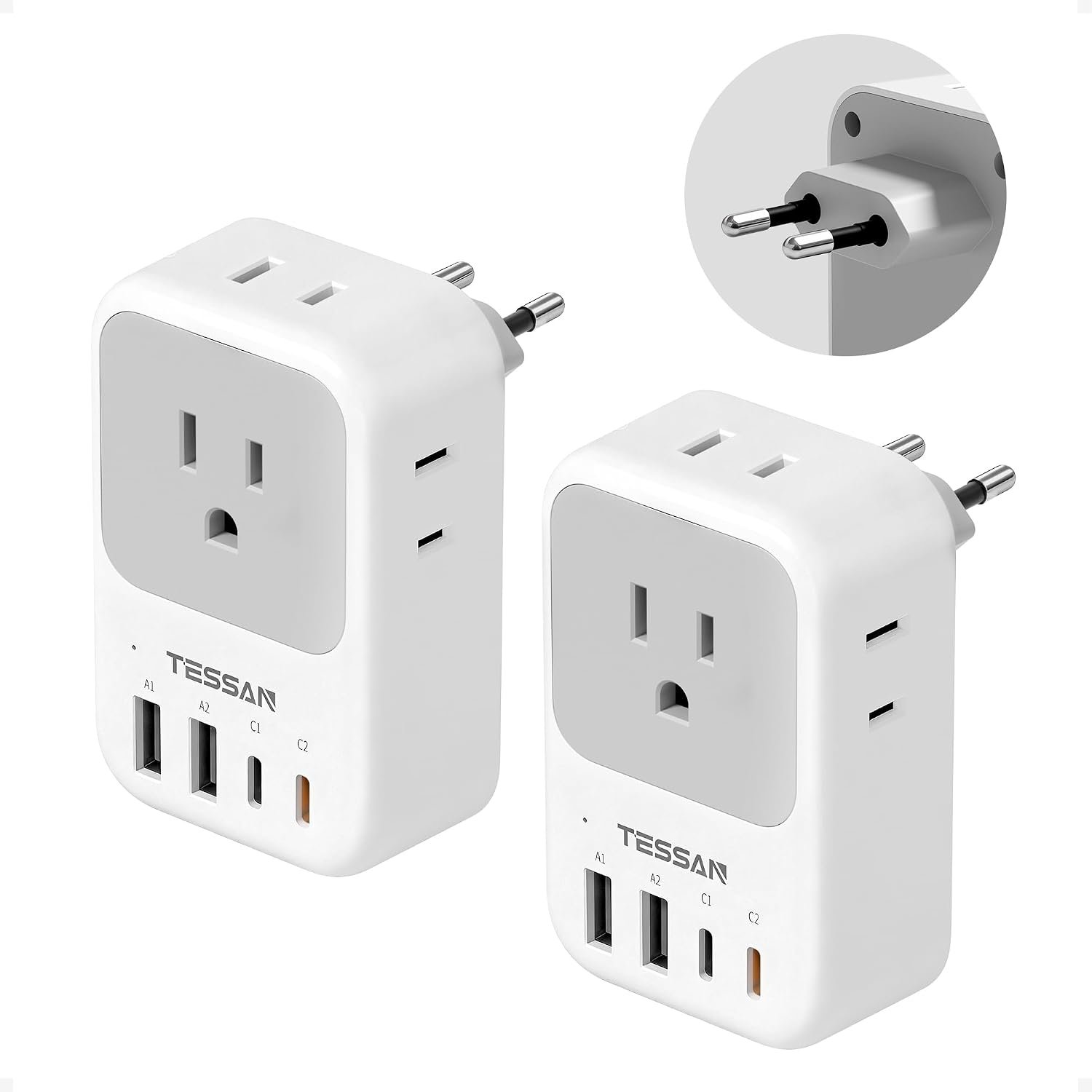 TESSAN European Travel Plug Adapter 2 Pack, PD 20W Adapter for Europe Plug