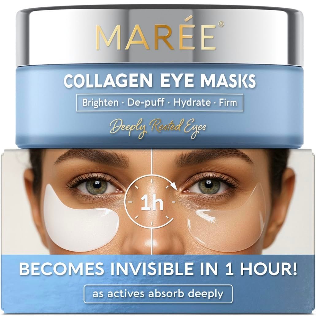 MAREE Invisible Under Eye Patches for Puffy Eyes and Dark Circles with Peptide Collagen, Caffeine & Retinol – Eye Masks for Women & Men for Undereye Bags & Puffiness Reducing – Parches para Ojeras