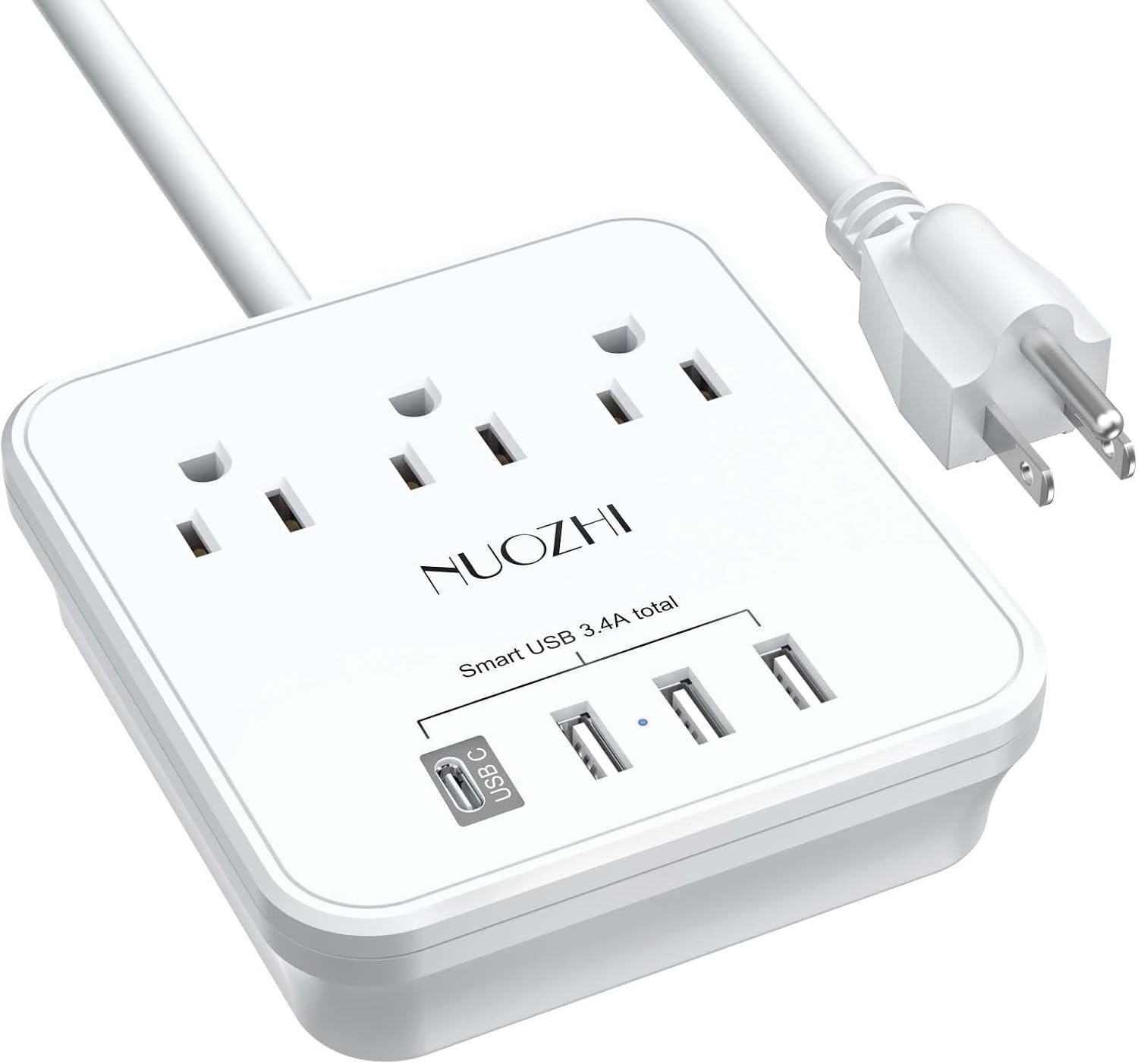 Cruise Essentials, NUOZHI 6 Ft Power Strip with 3 Outlets and 4 USB Ports(1 USB C), Non Surge Protector for Cruise Ship, Travel, Home Office, ETL Listed, White