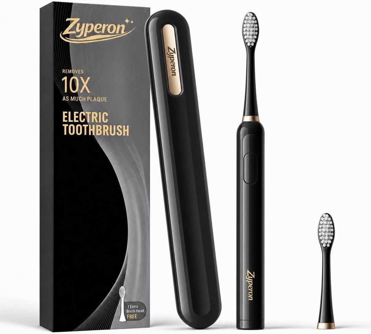 Electric Sonic Toothbrush, Battery Powered, with Travel Case, Black