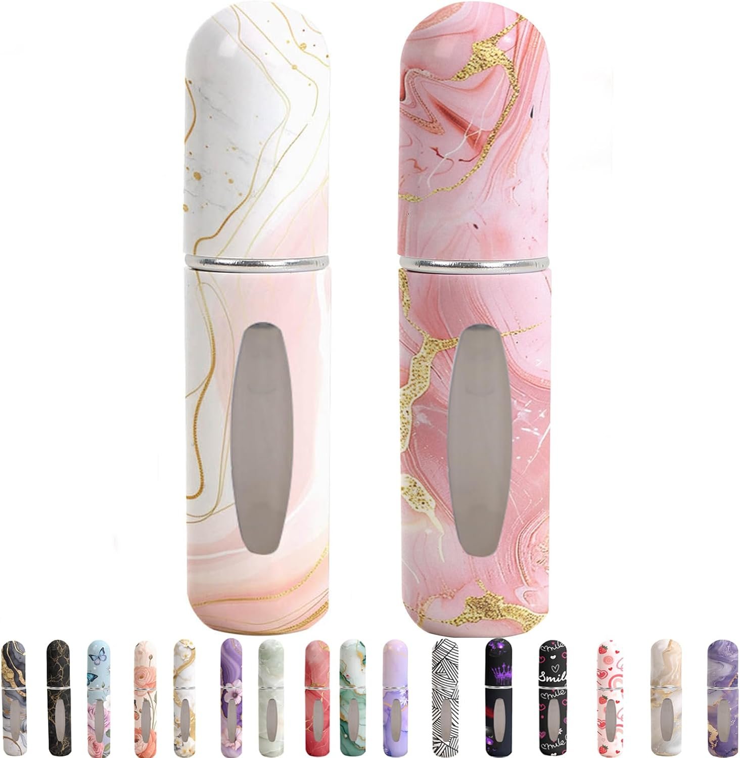 Perfume Travel Refillable Bottle– Portable Mini Sprayer,Empty Perfume Bottles with Unique Patterns,Refill Pump Case for Traveling and Outgoing,2 Pcs Pack of 5 ml(White and Pink)
