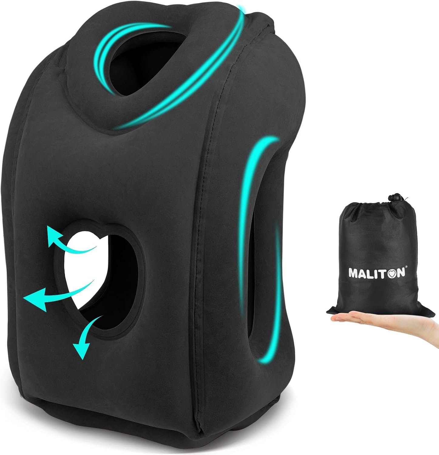 Maliton Inflatable Travel Pillow for Airplane (Black)