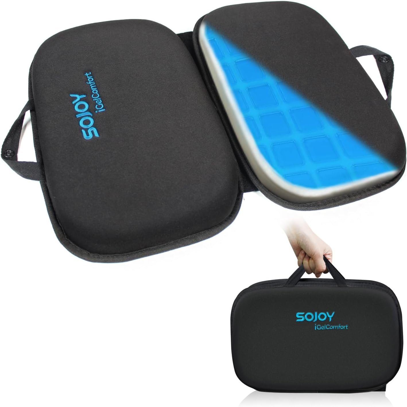 Sojoy iGelComfort 3 in 1 Foldable Gel Seat Cushion Featured with Memory Foam (A Must-Have Travel Cushion! Smart, Easy Travel Cushion) (Size: 18.5“ x 15″ x 2″)