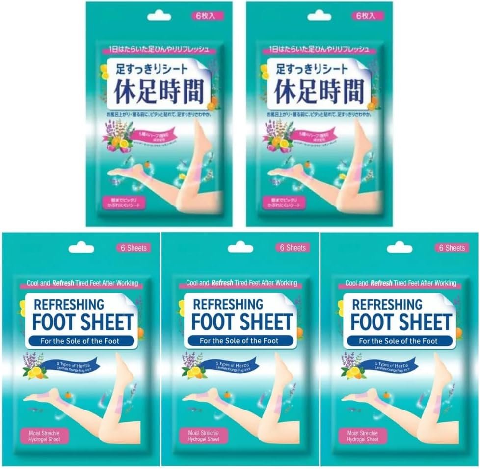 Japanese Cooling Foot Patch 6 Sheets x 5 Pack – Foot Pads – Herbal Fragrance – Refreshing Gel Sheet Patches for Tired Legs & Feet – Ideal After Sports, Heels, Standing – 2 in 1 deep Cleansing