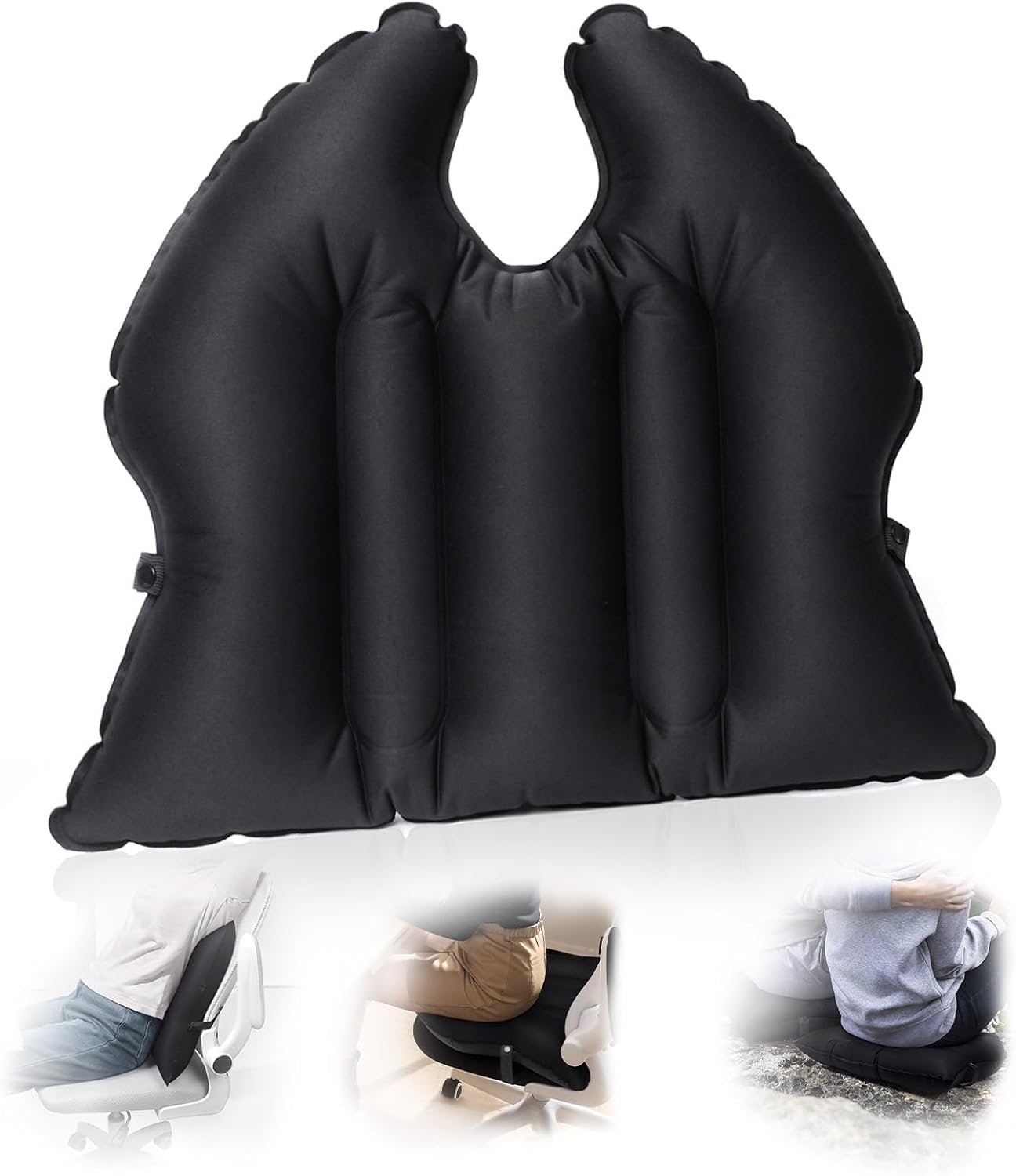 DAWNTREES 2-in-1 Inflatable Seat Cushion & Lumbar Support,Black