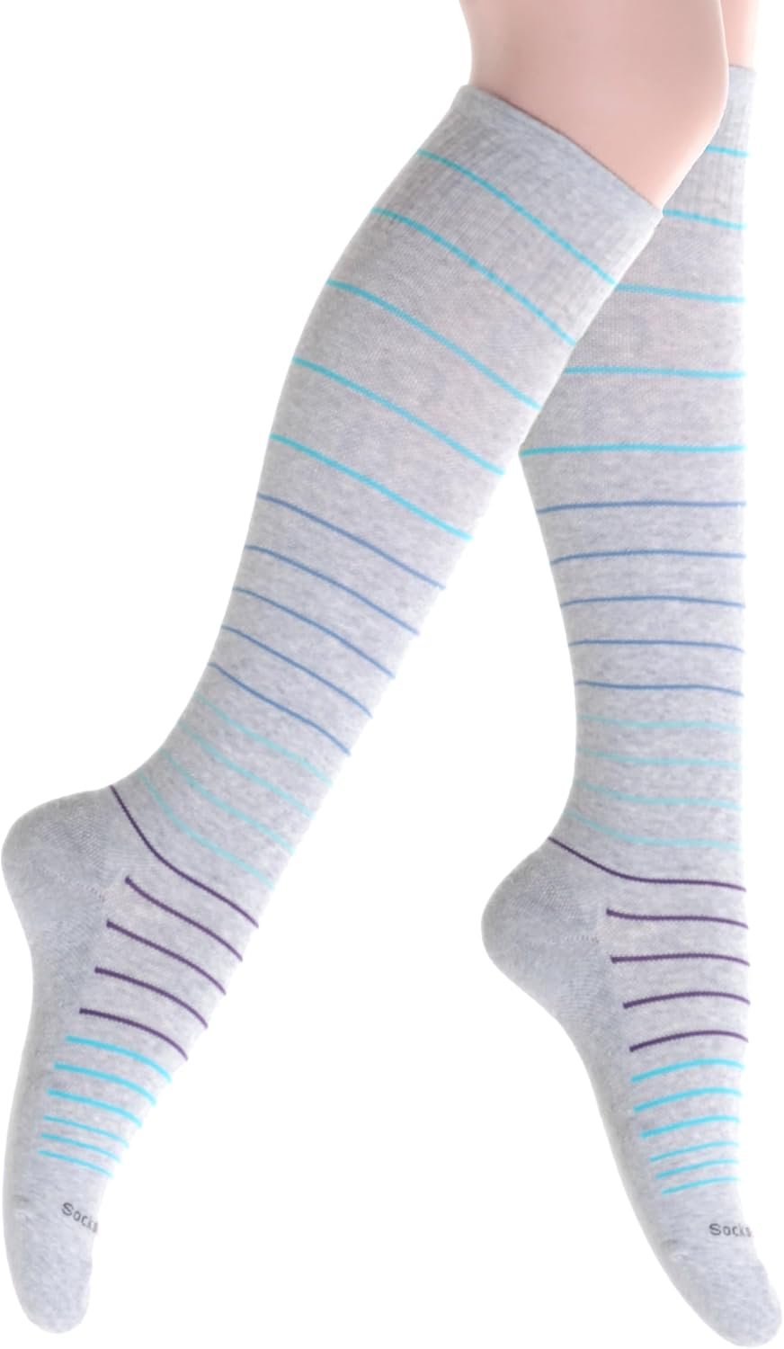 SocksLane Cotton Compression Socks, 15–20 mmHg Graduated Support, Knee-High Medical Compression (Misty Gray Stripes S/M)
