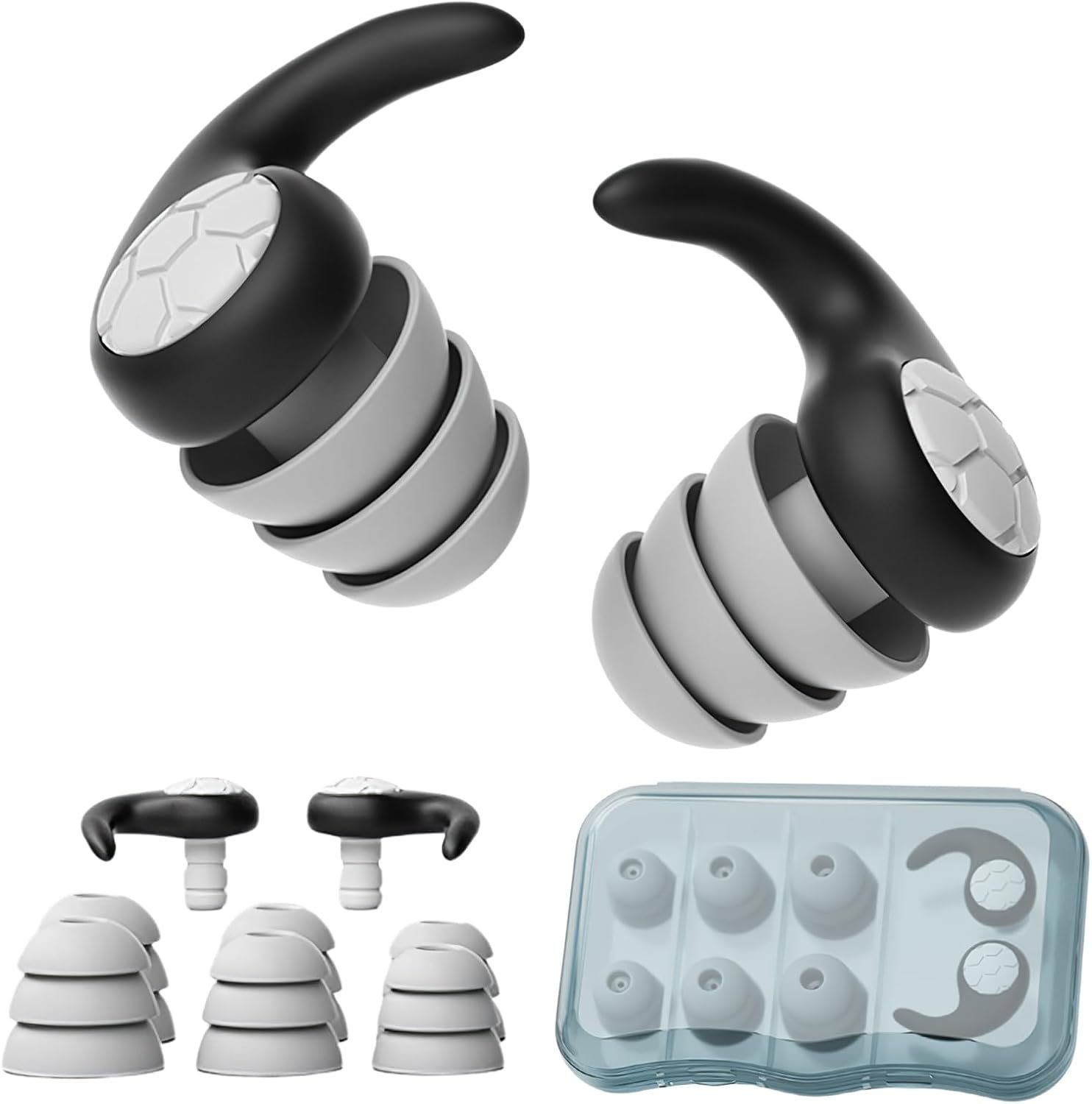 Noise Cancelling Ear plugs for Sleeping – Black Comfortable Reusable Silicone Earplugs for Sleep 24dB Noise Reduction Snoring and Studying Travel Concerts Hearing Protection with 3Tips and Storage Box