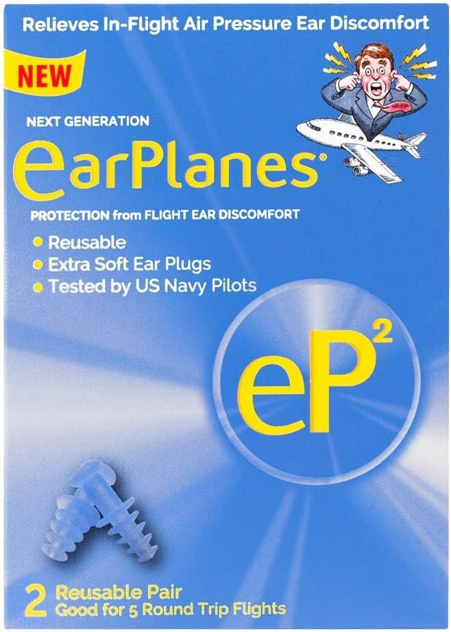 EP2 by Cirrus Healthcare Second Generation EarPlanes Earplugs Ear Protection from Flight Air and Noise Sound (2 Reusable Pair)