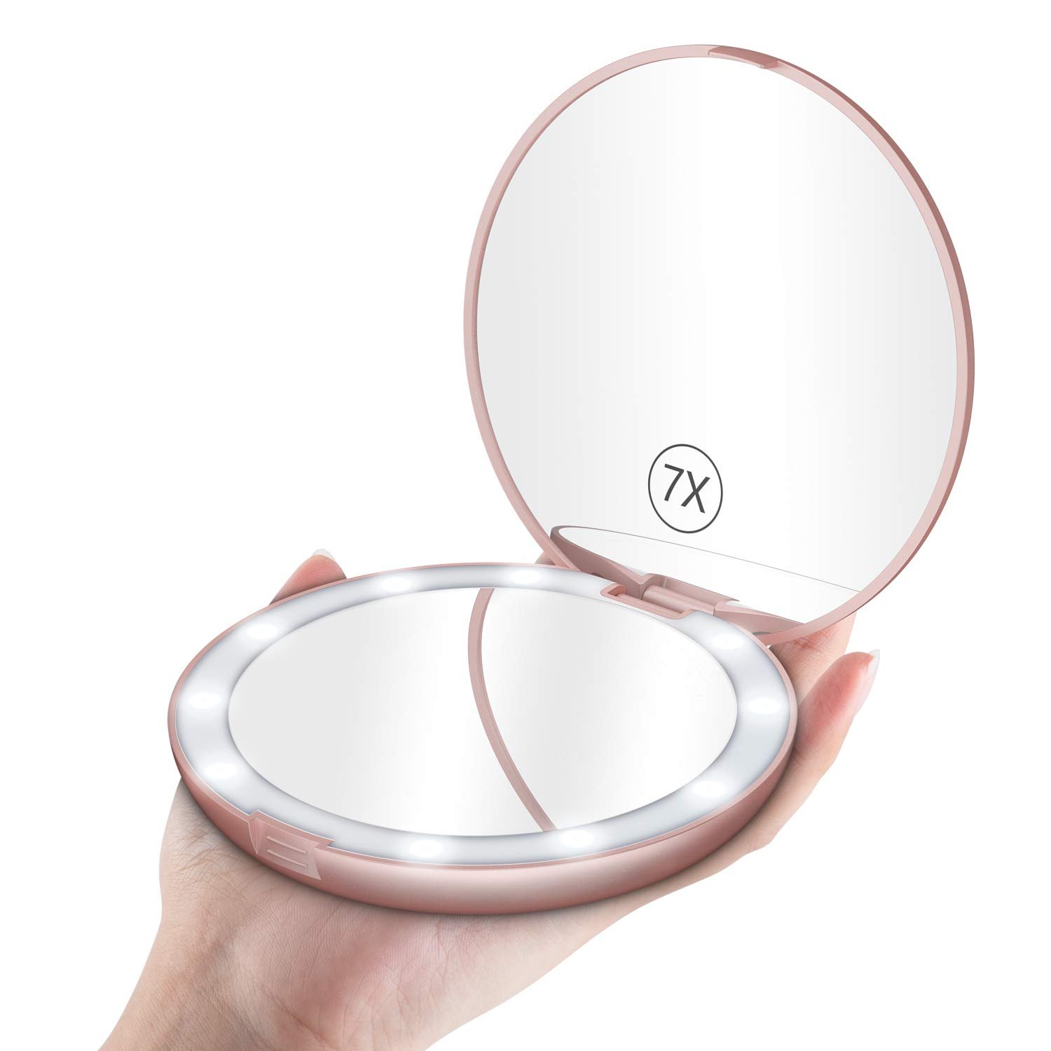 5″ Lighted Compact Travel Makeup Mirror with Lights, 1x/7x Magnification