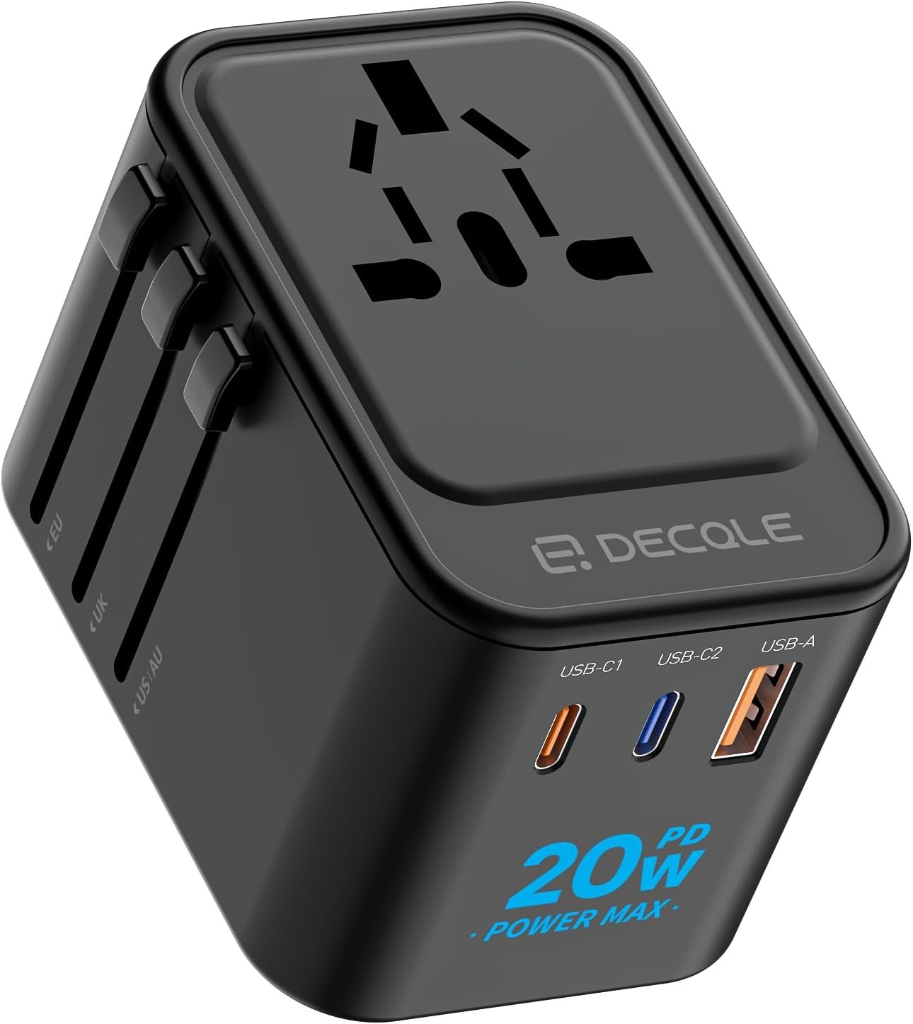 Universal Travel Adapter, 2 USB-C ＆ 1 USB-A, Cover 200+ Countries