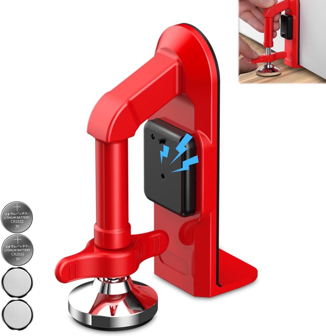 Portable Alarm Door Stopper – 80dB Anti-Theft Security Alarm Door Stoppers for Bottom of Door, Adjustable and Easy to Install for Home, Office, and Travel, Door Security Devices (Red)