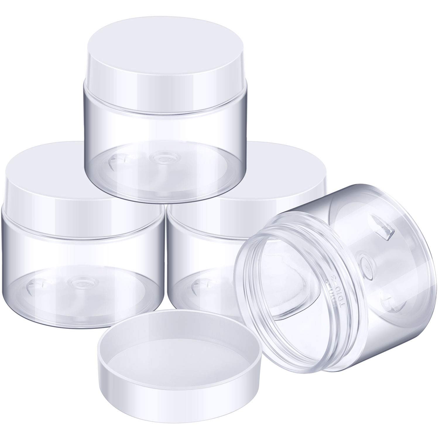 Patelai 4 Pcs Plastic Jars Wide Mouth with Lids,2 Ounce,White