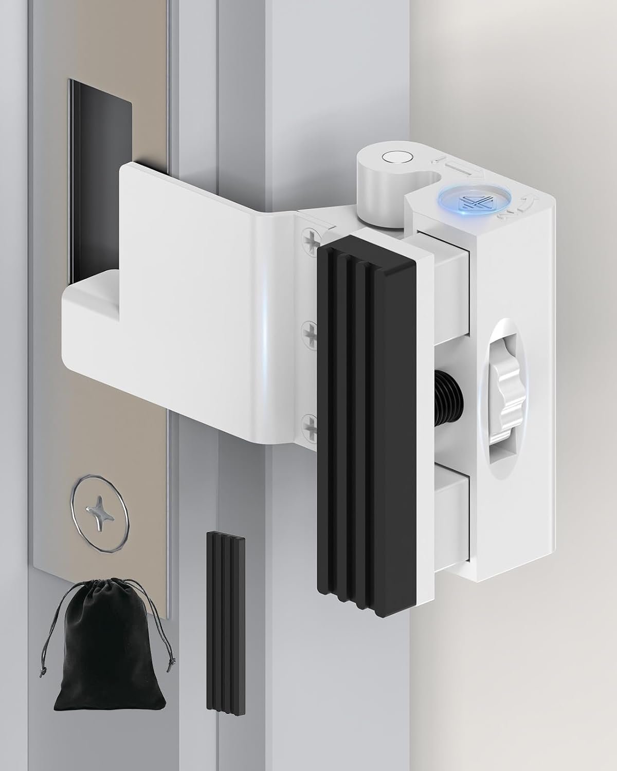 Portable Door Lock for Travel, Adjustable No Drilling Door Reinforcement Lock, Extra Latch Stopper for Hotel Room, Home Apartment, Inward Swing Door – Family & Travelers Security (White-1PC)