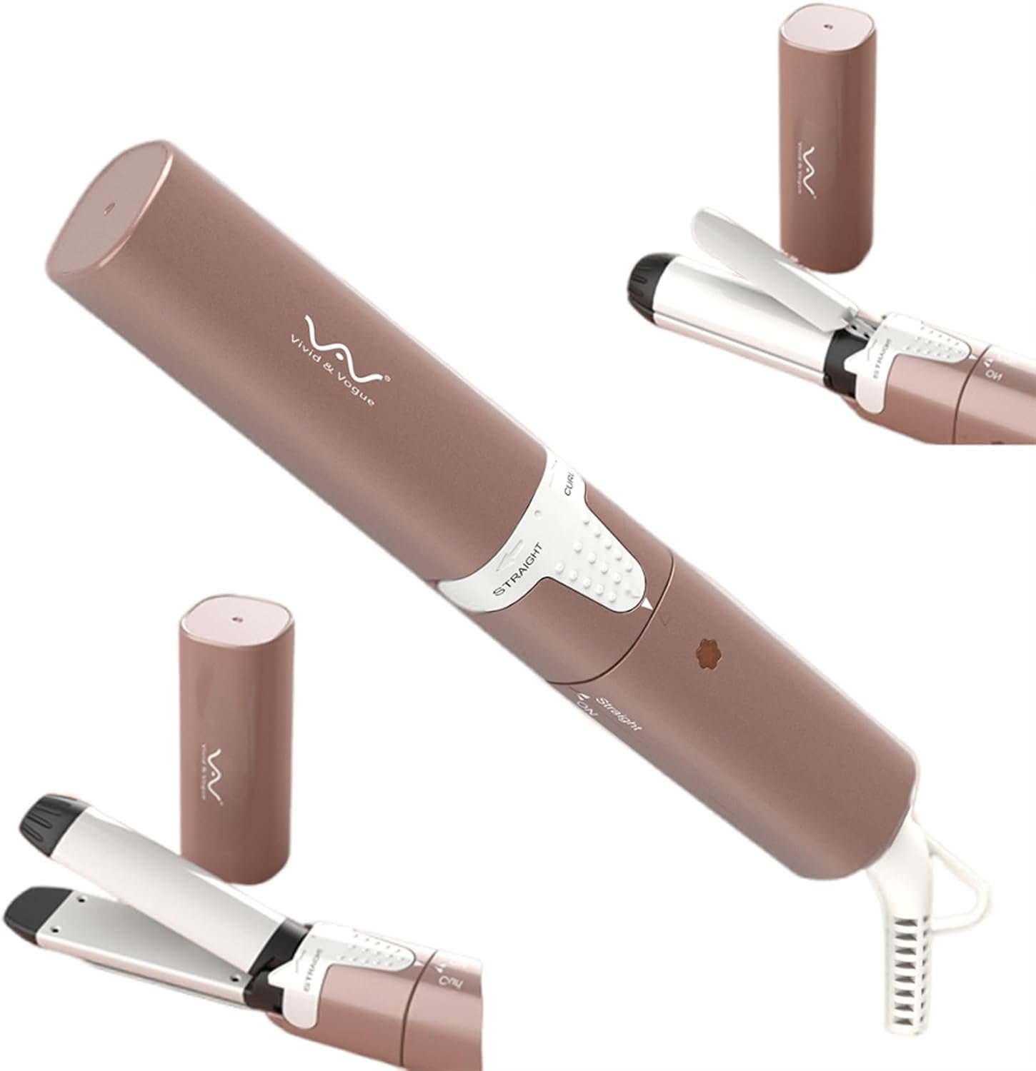 VAV Mini Curling Iron 2 in 1 with Dual Voltage -1 Inch Ceramic Travel Curler & Straightener for Short Hair,Bangs | Portable,Fast Heating