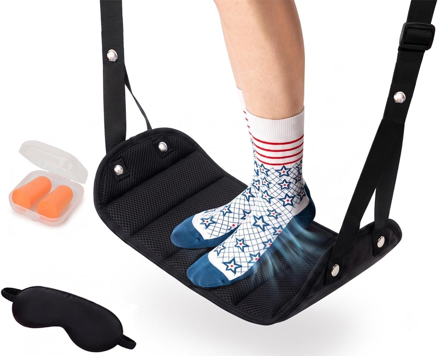 Horynar Airplane Foot Hammock, Include Eye Masks and Earplugs