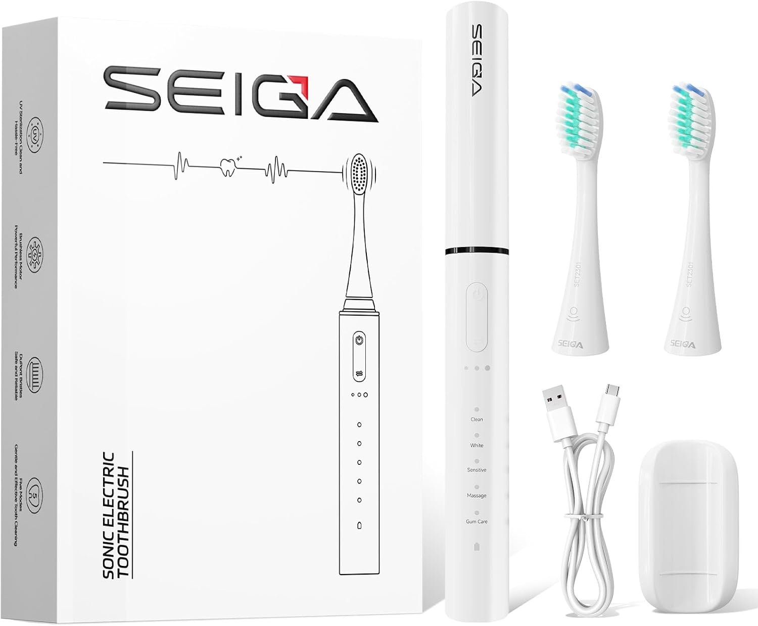 SEIGA Sonic Electric Toothbrush for Adults, Rechargeable Travel