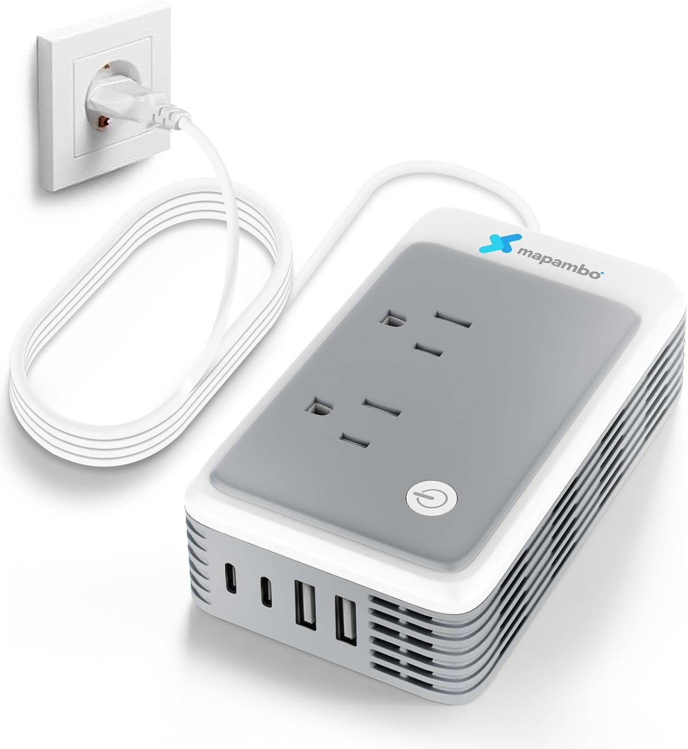 Mapambo 220V to 110V Voltage Converter US to Europe for Curling Iron and Hair Straighteners, Power Converter for European Travel Plug Adapter with 2 USB A & 2 USB C Ports（Grey）